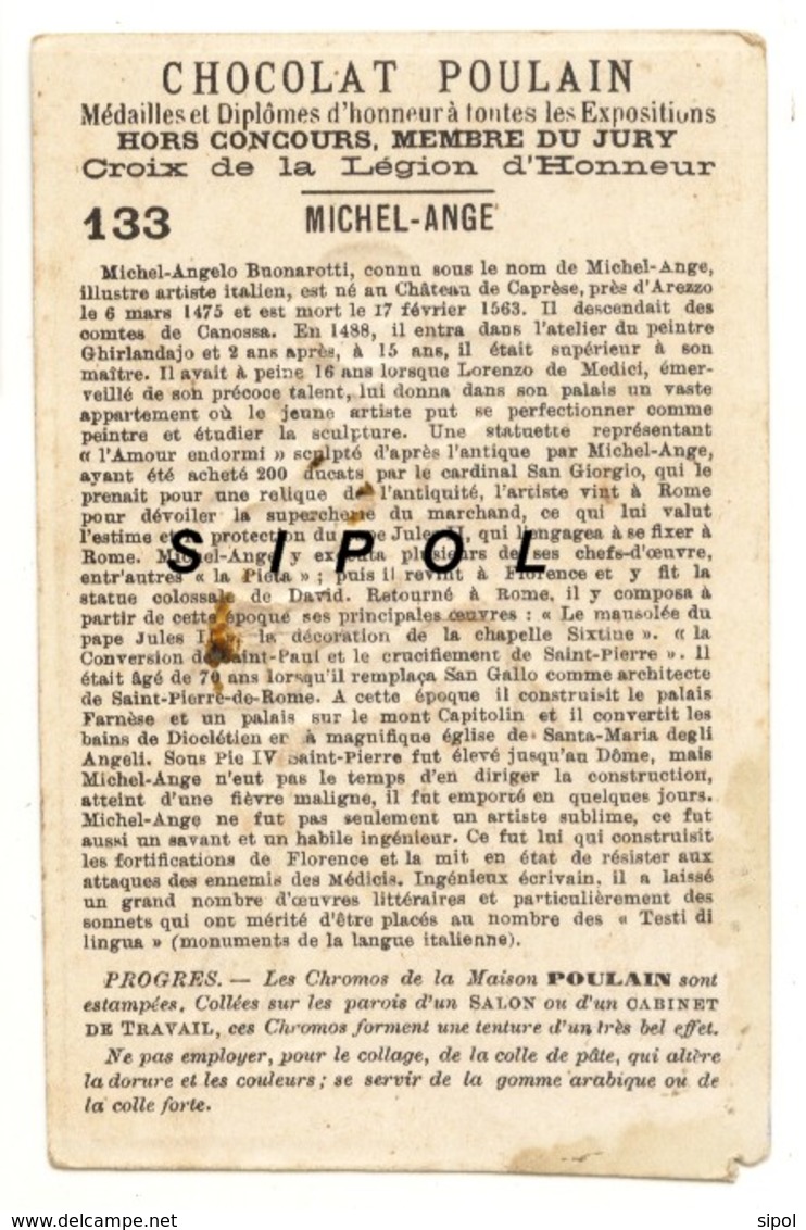Image Chromo  Poulain Gaufrée N° 133 Michel Ange   1900 Accident Coin Inf Gauche - Revillon