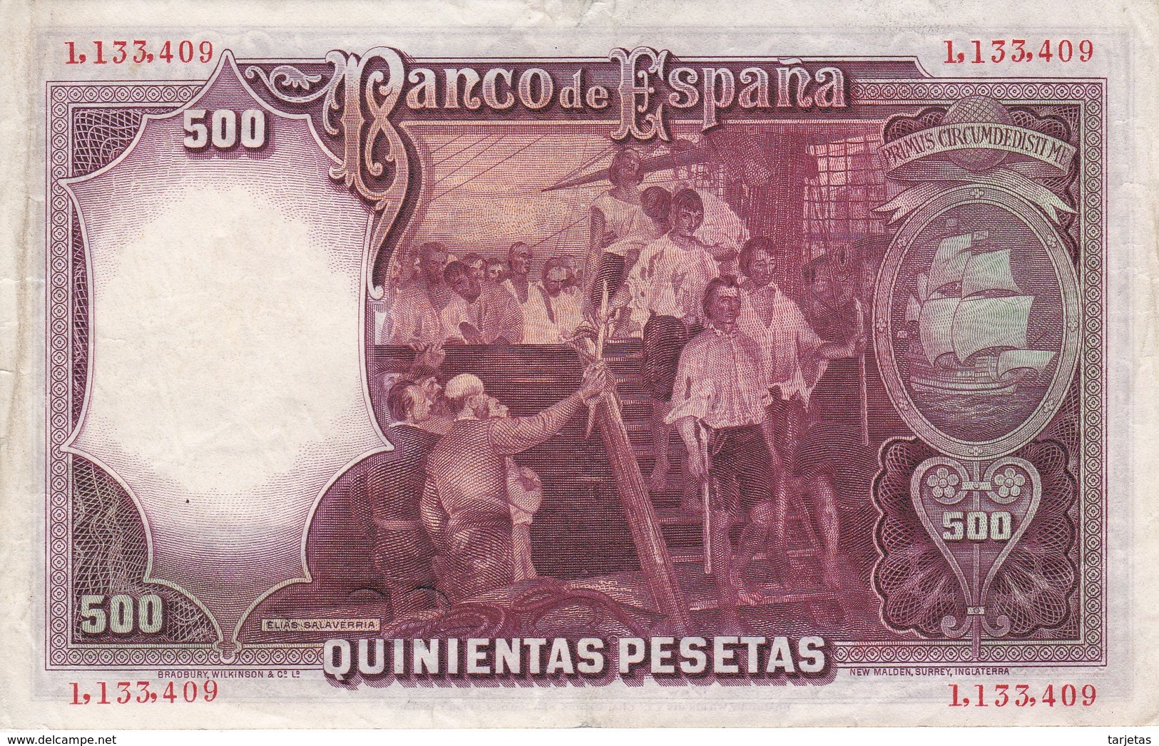 BILLETE DE ESPAÑA DE 500 PTAS DEL AÑO 1931 SIN SERIE CALIDAD  MBC - 500 Pesetas