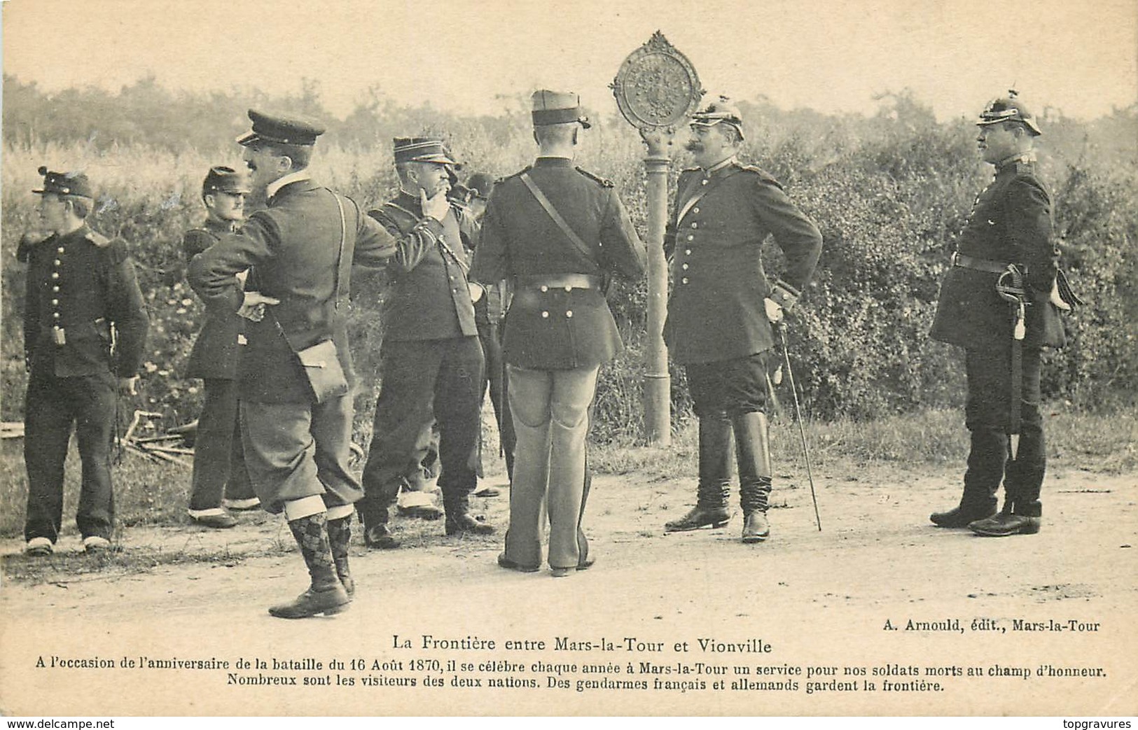 CP FRONTIERE ENTRE MARS-LA-TOUR ET VIONVILLE  ANNIVERSAIRE BATAILLE AOUT 1870 - CASQUE A POINTE - Aduana