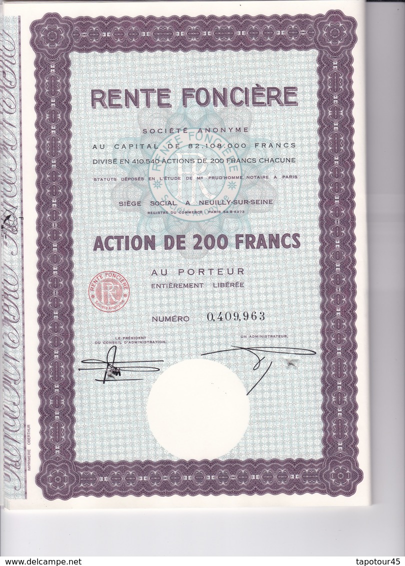 T 2		LOT (7 Titres) : RENTE FONCIERE : Action De 200 Frs	  (19) - Autres & Non Classés