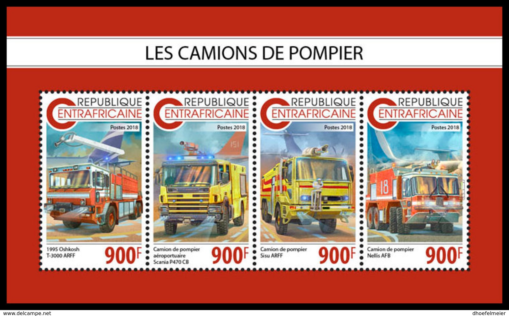 CENTRAL AFRICA 2018 **MNH Fire Engines Feuerwehr Fahrzeuge Camions De Pompier M/S - IMPERFORATED - DH1847 - Sapeurs-Pompiers