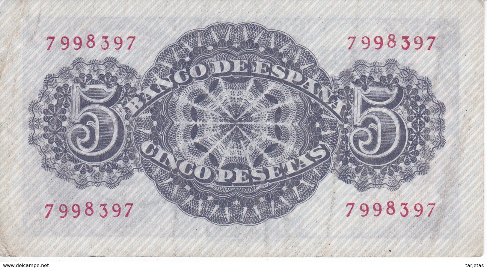 BILLETE DE ESPAÑA DE 5 PTAS DEL AÑO 1947 DE SENECA SIN SERIE CALIDAD MBC (VF) - 5 Pesetas