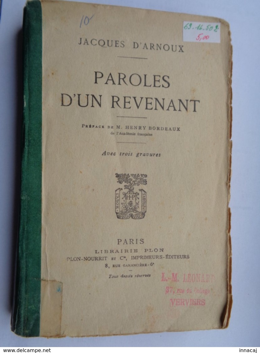 Réf: 69-16-502.               PAROLES D'UN REVENANT. - Français