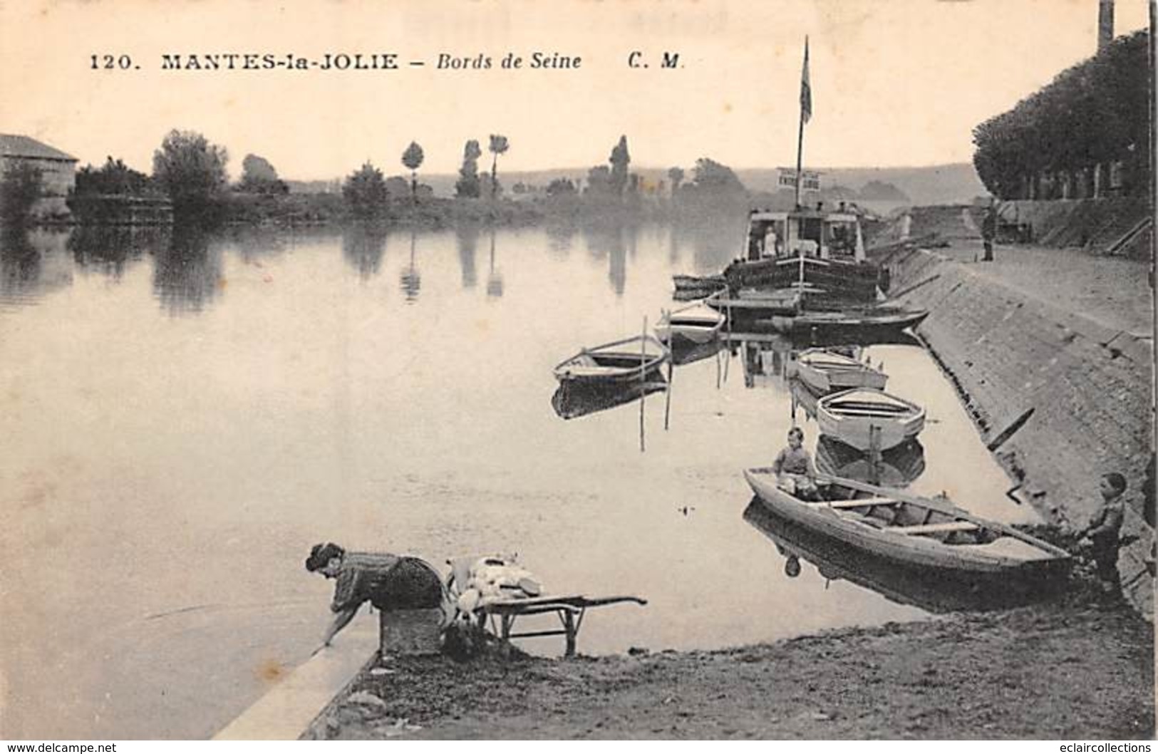 Mantes La Jolie       78      Bords De Seine Et Laveuse     (voir Scan) - Mantes La Jolie