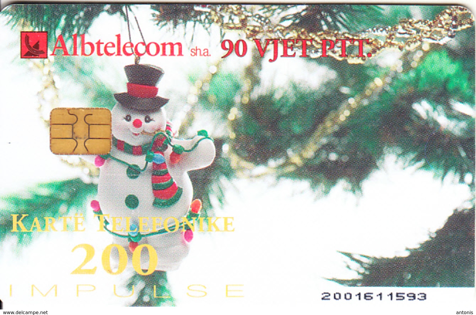 ALBANIA - Christmas 2002, Albtelecom Telecard 200 Units, Tirage 90000, 11/02, Used - Albanie