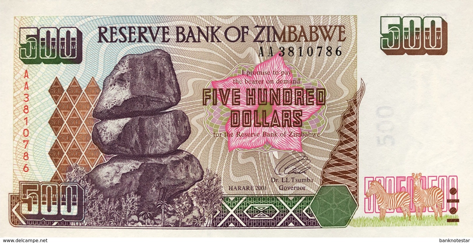 Zimbabwe 500 Dollars, P-11a (2001) - UNC - Simbabwe