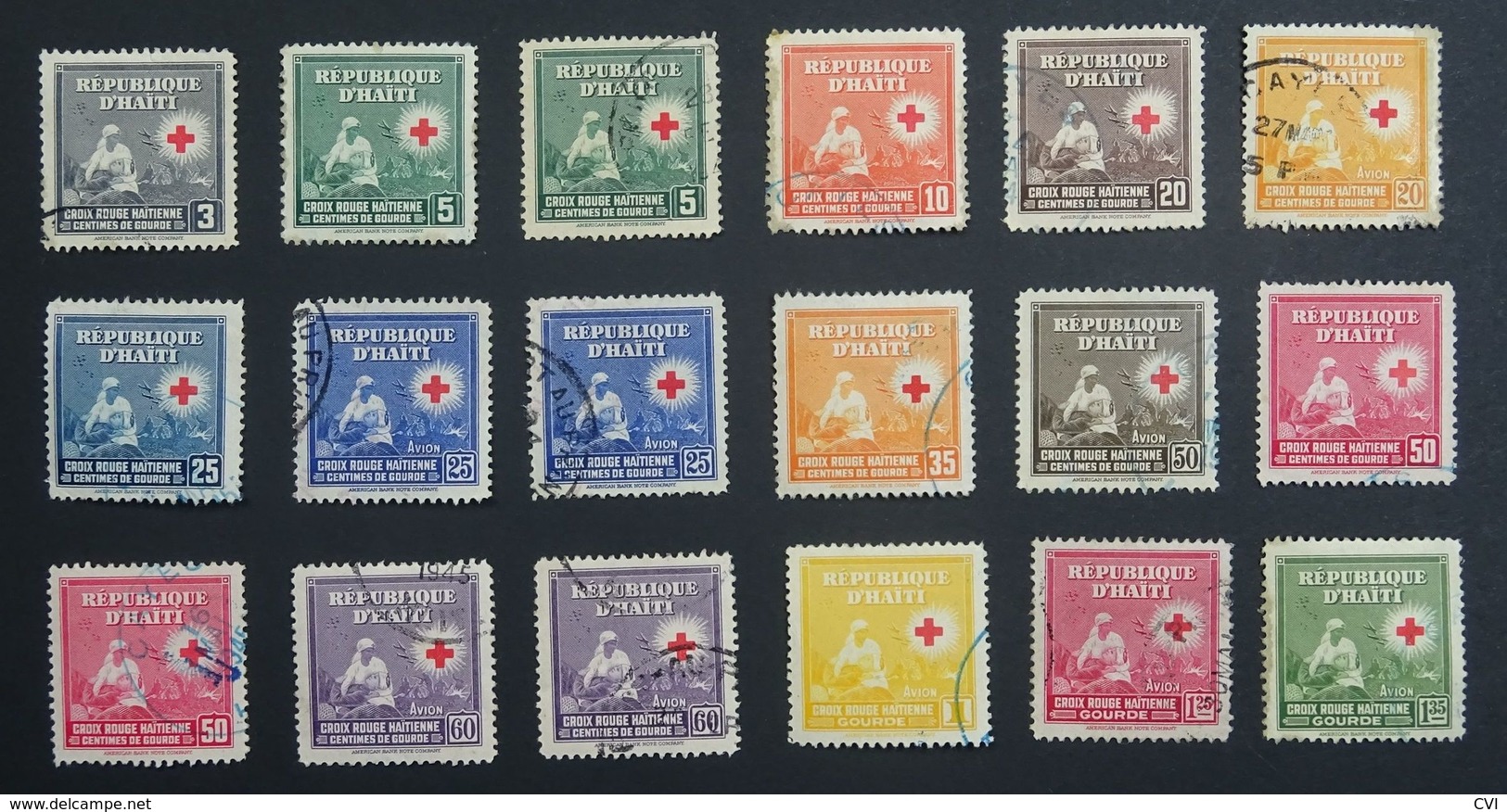 Haiti 1945 "RED CROSS" 3c- 1.35F Used Selection. - Haïti