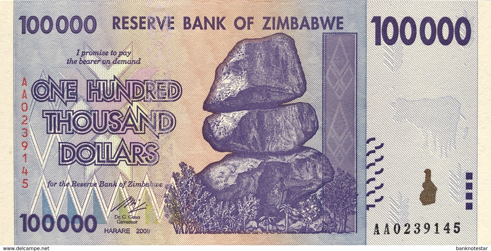 Zimbabwe 100.000 Dollars, P-75 (2008) - UNC - Simbabwe