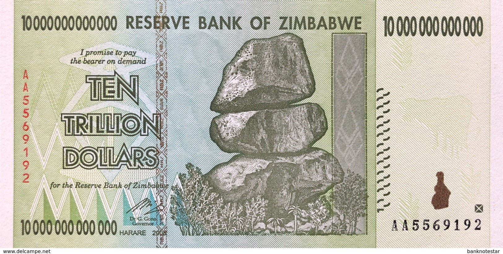 Zimbabwe 10 Trillion Dollars, P-88 (2008) - UNC - Simbabwe