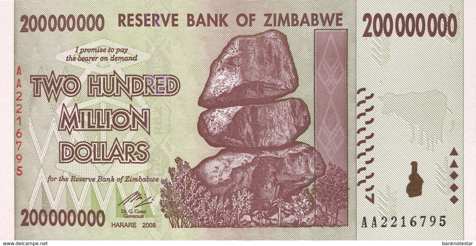 Zimbabwe 200 Million Dollars, P-81 (2008) - UNC - Simbabwe