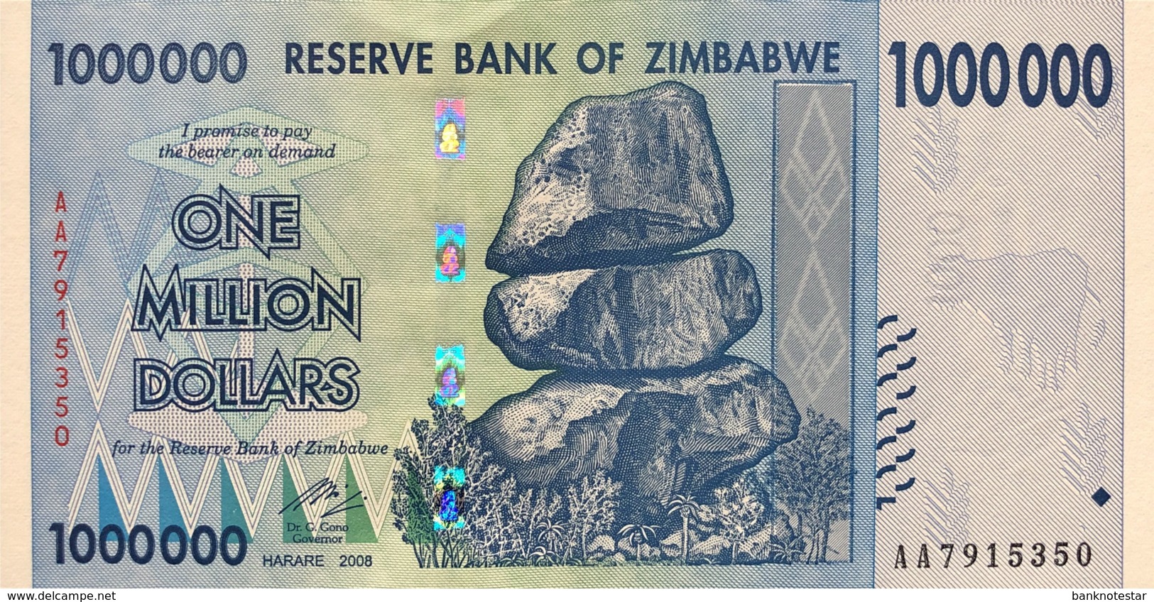 Zimbabwe 1 Million Dollars, P-77 (2008) - UNC - Simbabwe