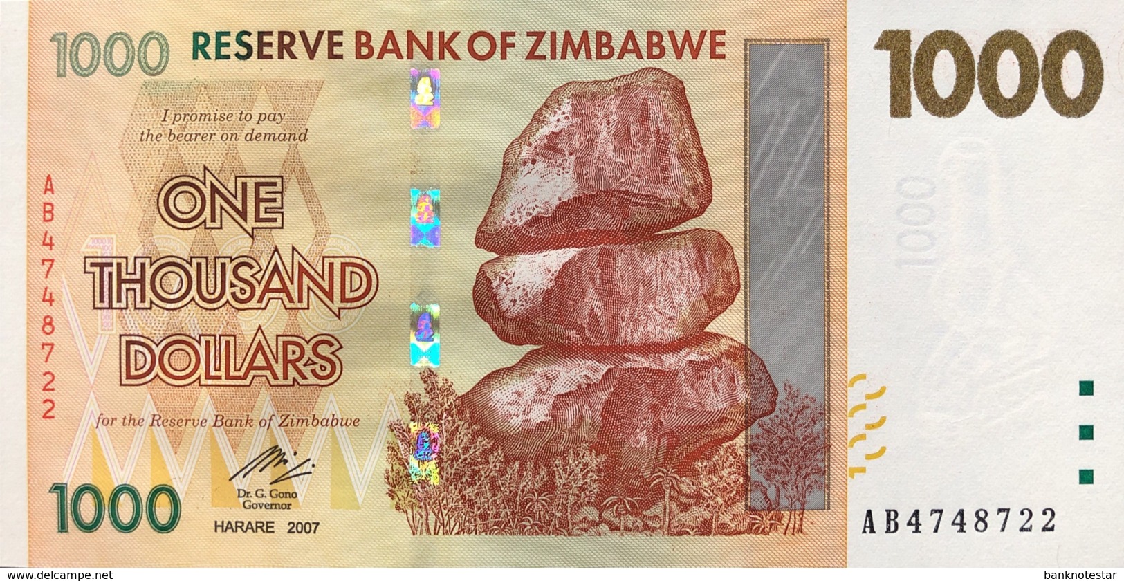 Zimbabwe 1.000 Dollars, P-71 (2007) - UNC - Simbabwe