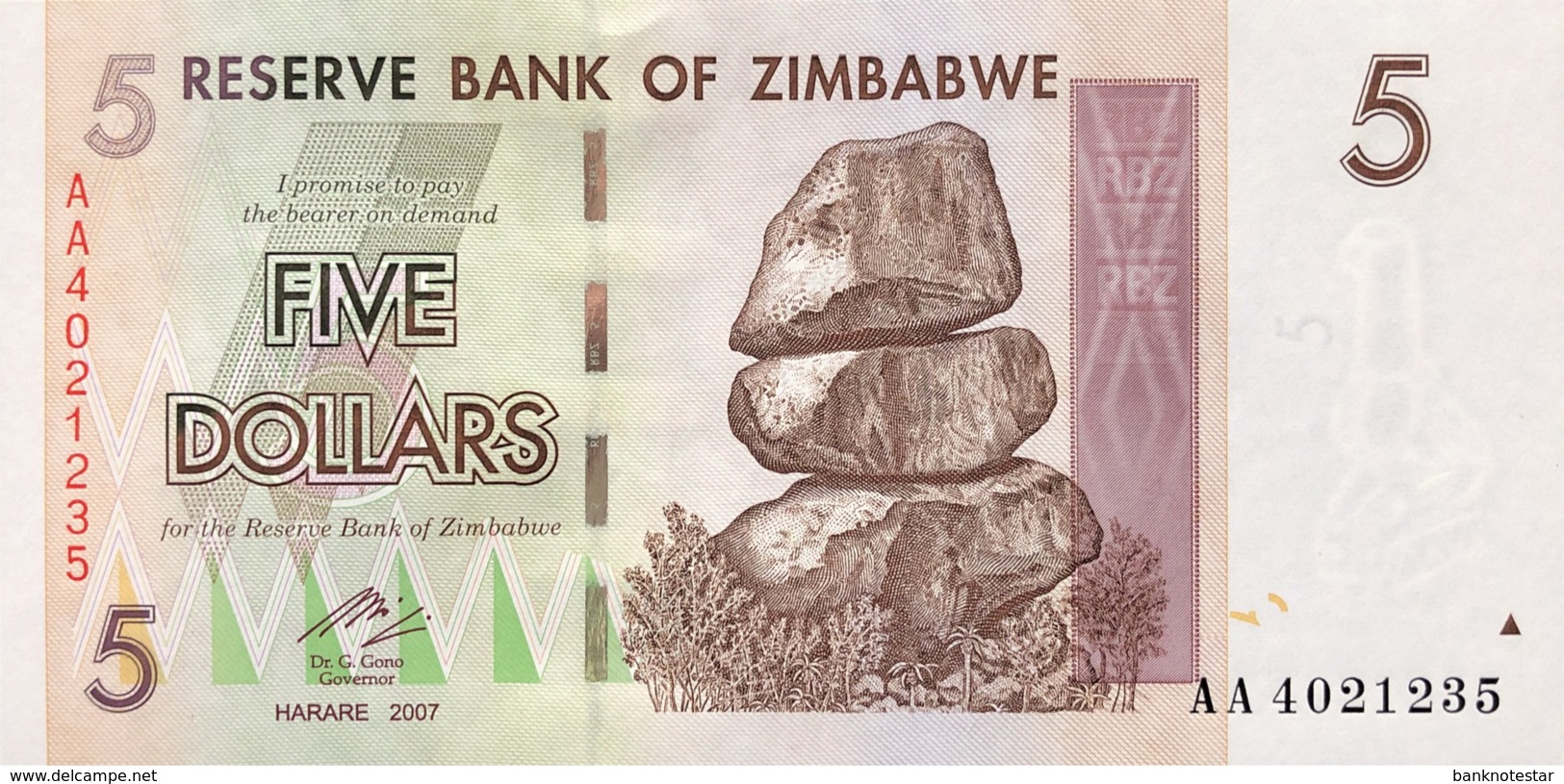 Zimbabwe 5 Dollars, P-66 (2007) - UNC - Simbabwe