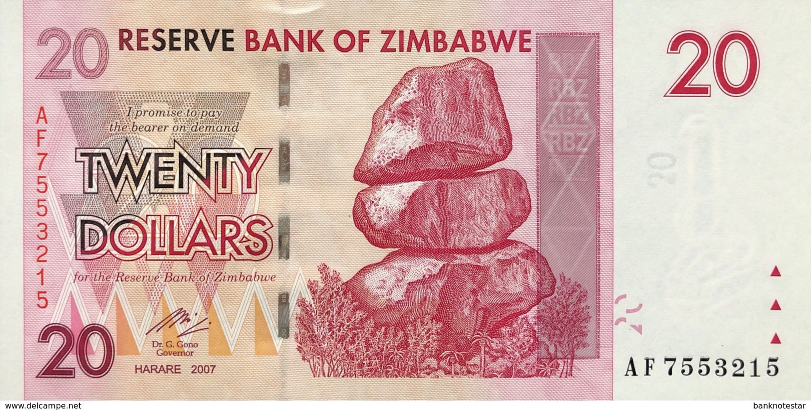 Zimbabwe 20 Dollars, P-68 (2007) - UNC - Zimbabwe