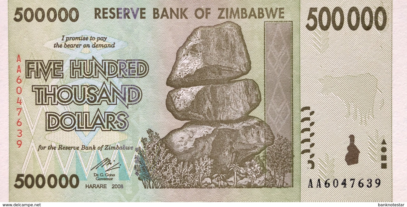 Zimbabwe 500.000 Dollars, P-76 (2008) - UNC - Zimbabwe