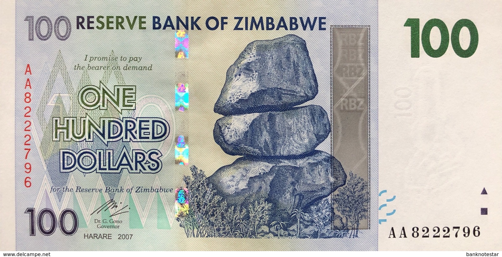 Zimbabwe 100 Dollars, P-69 (2007) - UNC - Simbabwe