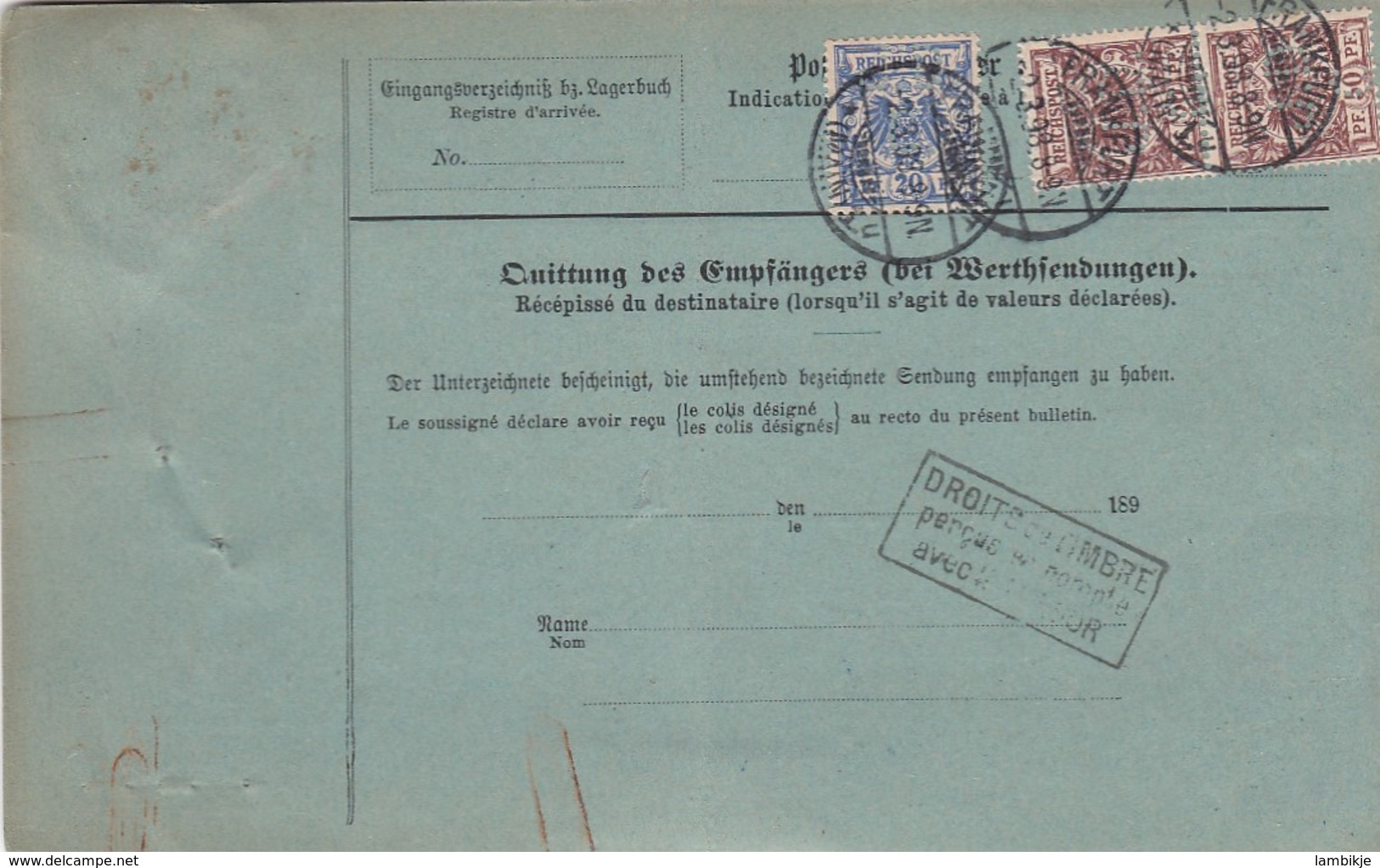 Deutsches Reich Paketkarte 1898 PERFIN - Storia Postale