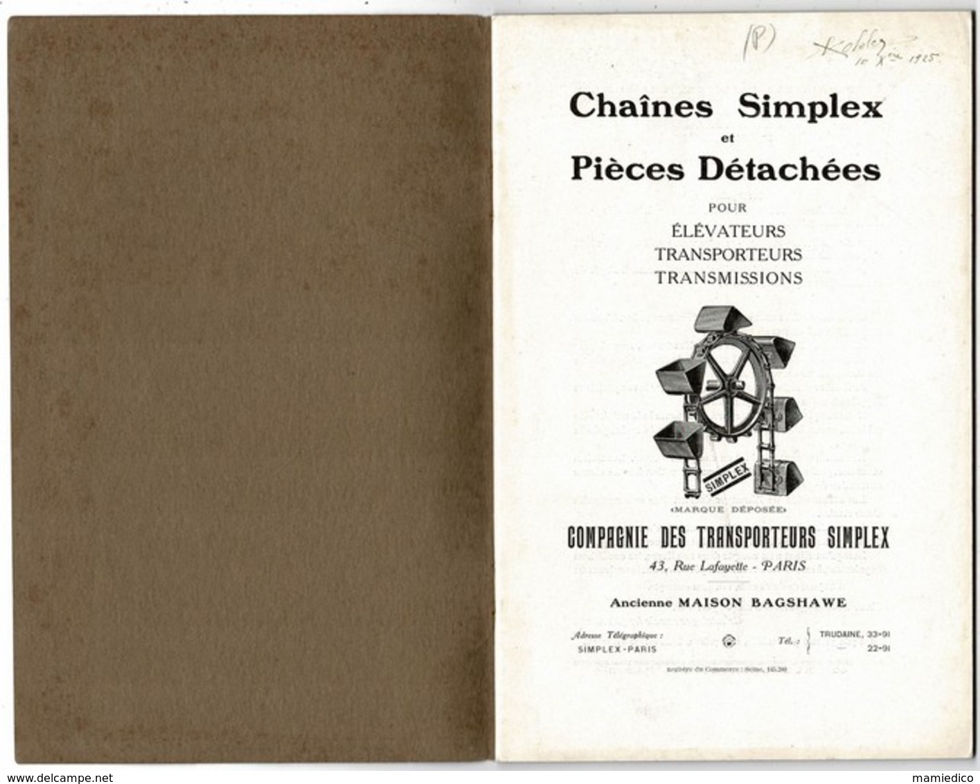 1928 Catalogue SIMPLEX "Chaînes Et Pièces Détachées" Pour Elévateurs, Transporteurs, Transmissions. 48 Pages 15,50/24 Cm - Matériel Et Accessoires