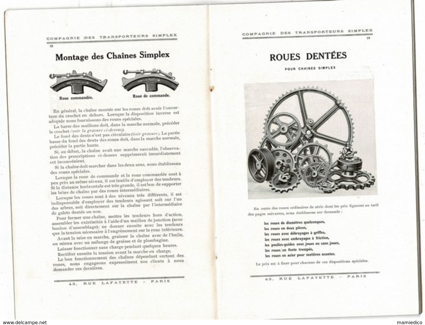 1928 Catalogue SIMPLEX "Chaînes Et Pièces Détachées" Pour Elévateurs, Transporteurs, Transmissions. 48 Pages 15,50/24 Cm - Matériel Et Accessoires