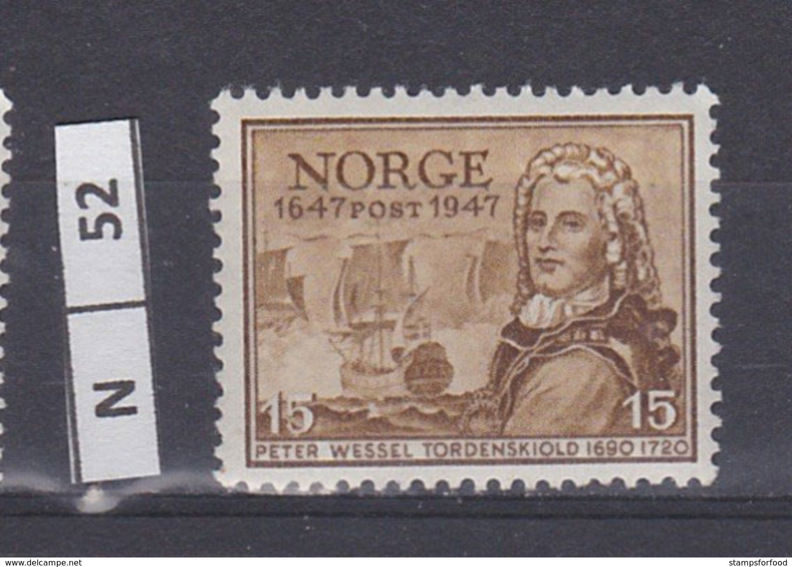 NORVEGIA  1947	Anniversario Servizio Postale 15 Nuovo Con Linguella - Neufs