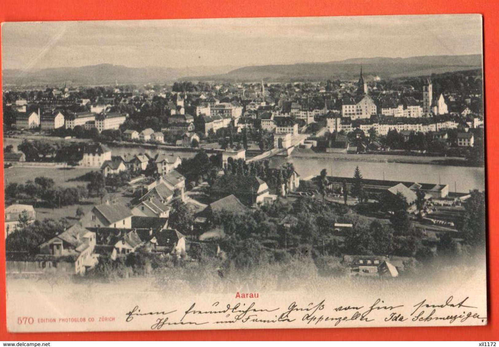 LOM-17  Aarau. Photoglob 570. Gelaufen 1904, Pionier. Briefmarke Fehlt. - Aarau