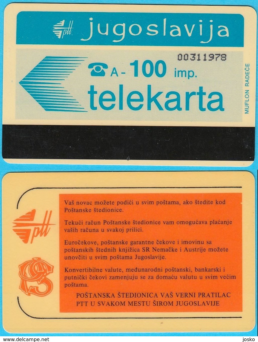 YUGOSLAVIA - 100. UNITS #4 ... Old & Rare Magnetic Card Autelca System * Jugoslavija Jugoslawien Jugoslavia - Jugoslavia