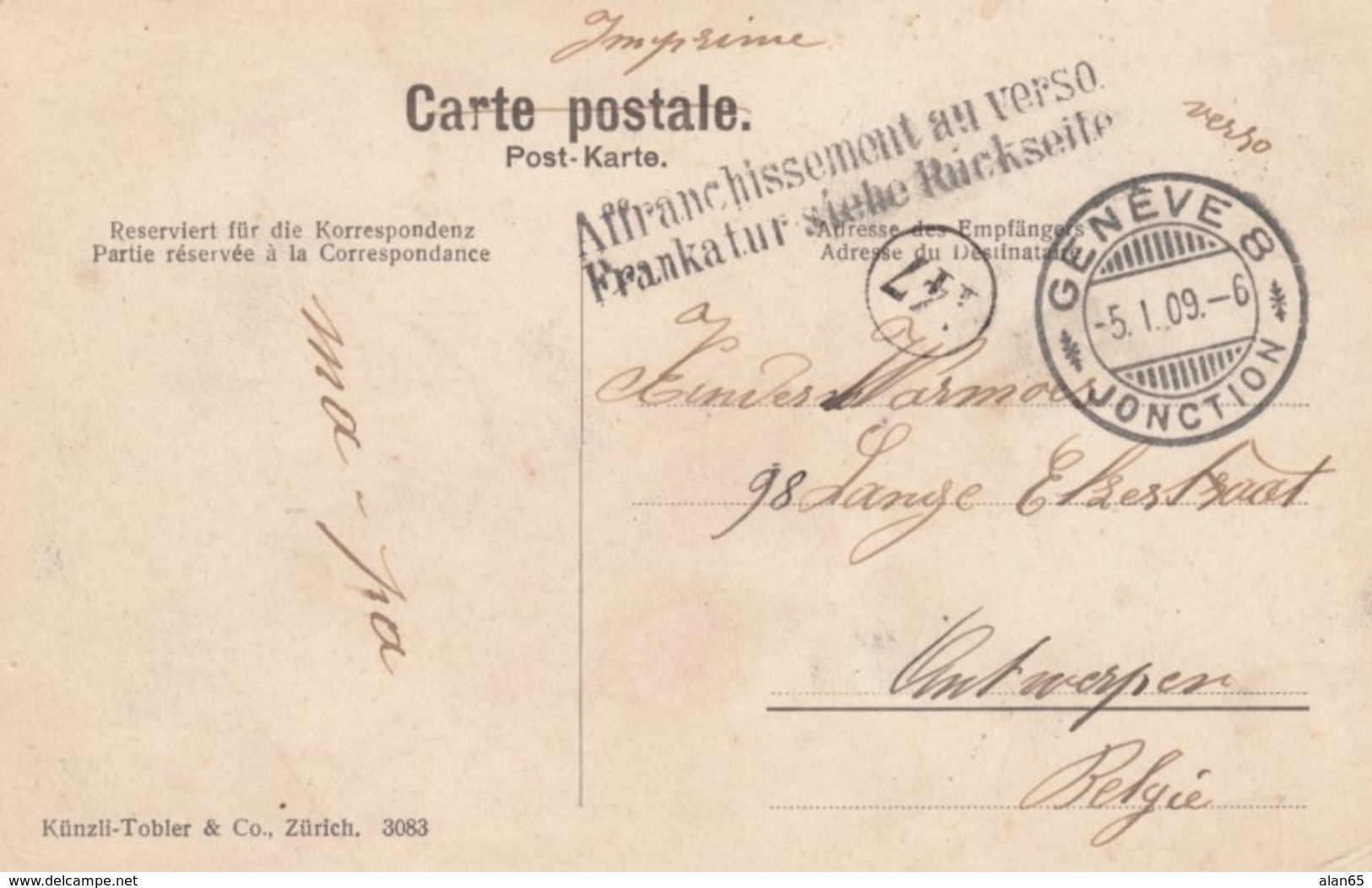 Lausanne Switzerland View, Postal Carrier Stamp Theme Images, C1900s Vintage Postcard - Post