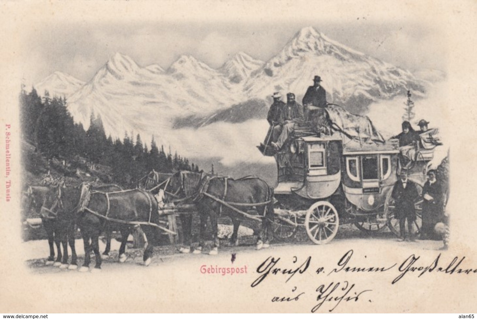 Gebirgspost Mountain Coach In Switzerland, Ambulant No. 26 Postmark Sent To Herisau, C1900s Vintage Postcard - Postal Services