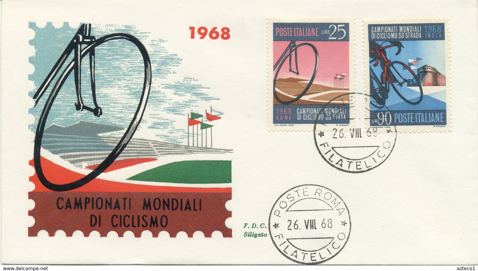 ITALIA - FDC SILIGATO 1968 - CAMPIONATI MONDIALI DI CICLISMO - SPORT - FDC