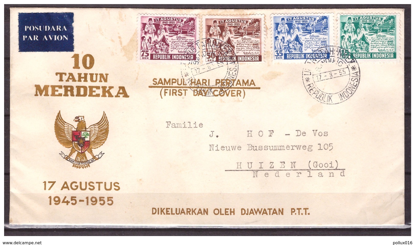 Indonesia 1955 FDC 10th Year Of Independence - Indonesië