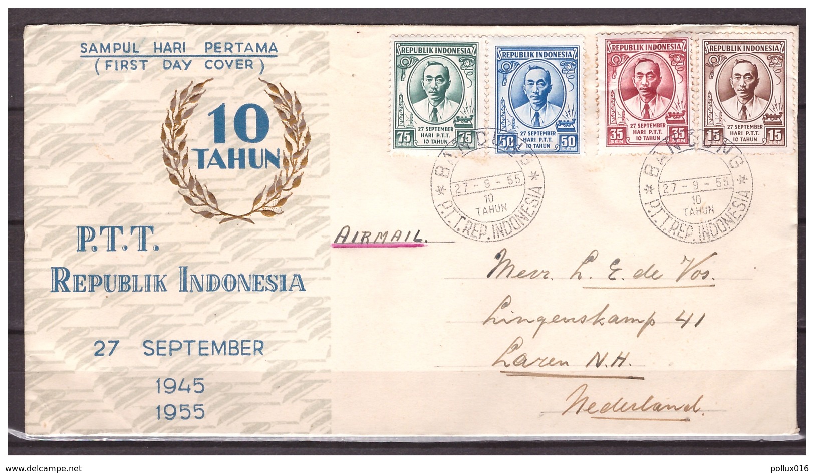 Indonesia 1955 FDC 10th Year Of Indonesian Post Open At Top - Indonesië