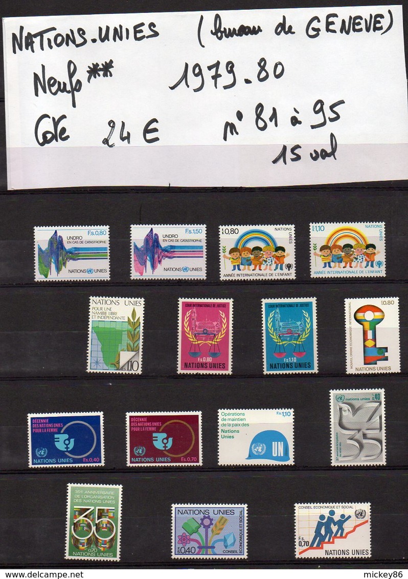 ONU--NATIONS-UNIES--bureau De Genève--années 1979-80  Complètes-NEUFS ** N°81 à 95 --cote 24€.......à Saisir - ONU