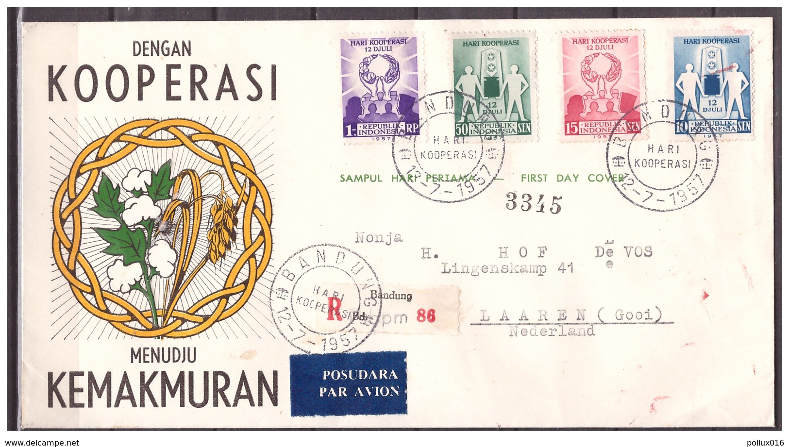 Indonesia 1957 FDC Day Of Cooperation - Indonesië