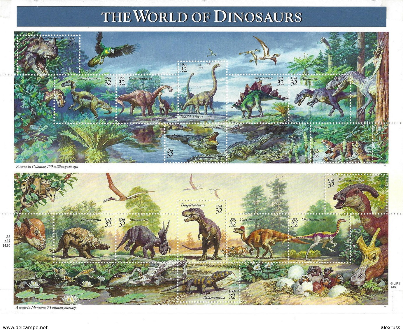 US 1996 Prehistoric Animals The World Of Dinosaurs Sheets Scott # 3136,VF MNH** - Sheets