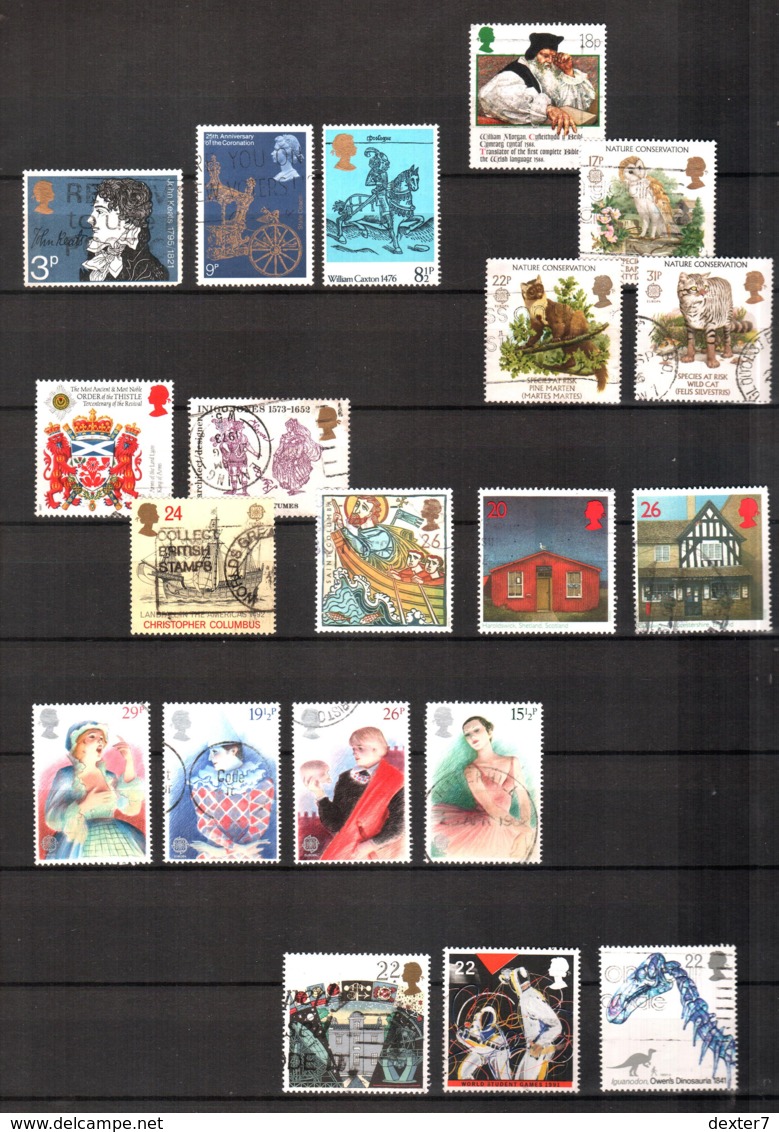 United Kingdom, Lot Of 306 Used Stamps - Birds, Bulls, Horses, Cars, Architecture, Cats, Bridges England UK Regno Unito - Usati