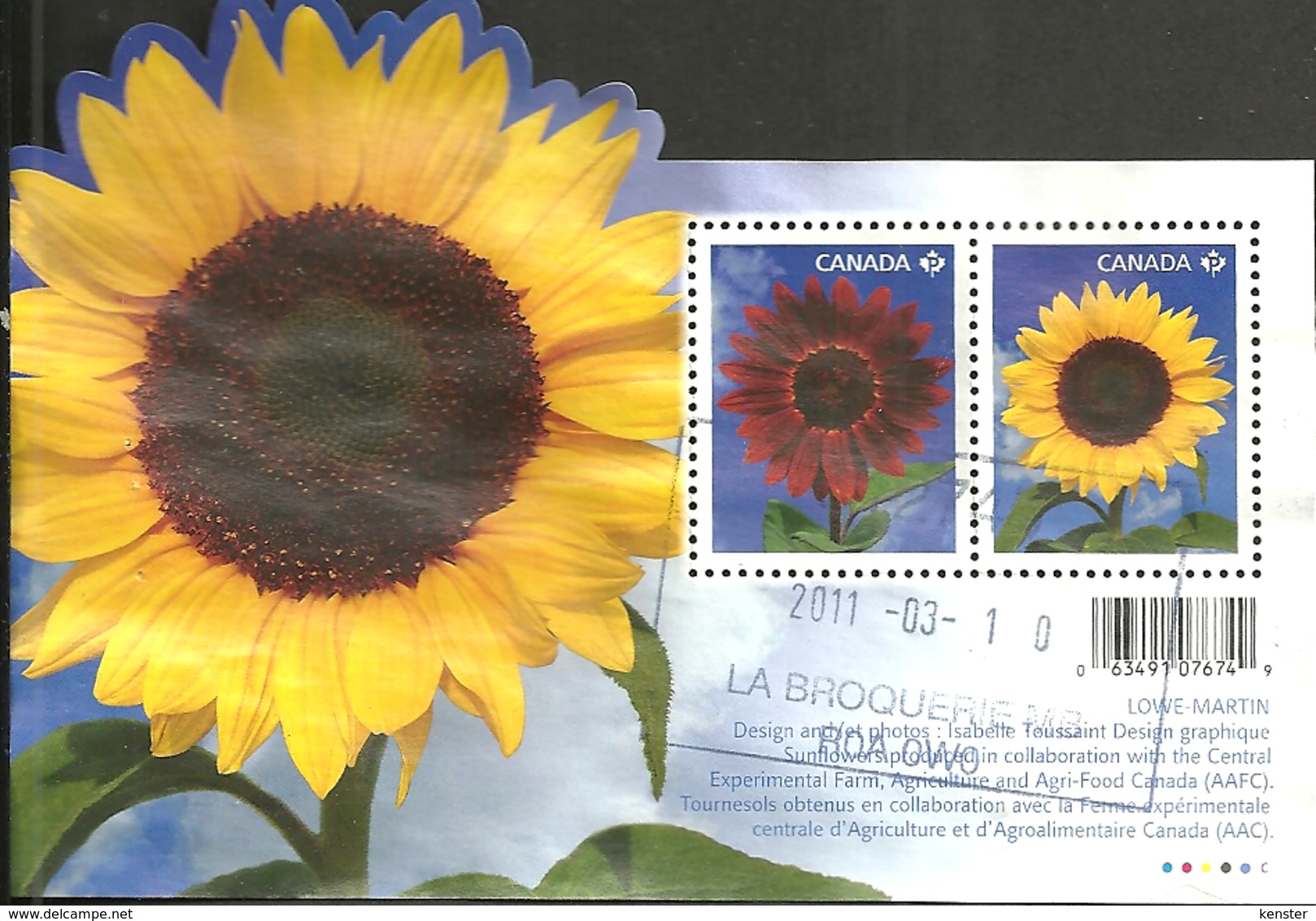 Sc. #2440 Flowers: Sunflower Souvenier Sheet 2011 D009 - Oblitérés