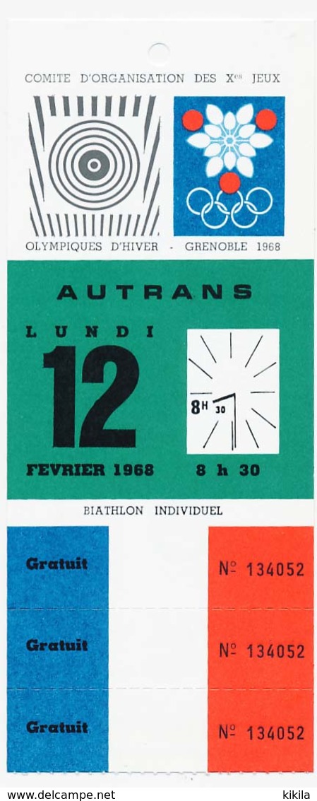 Billet Entrée AUTRANS Biathlon Individuel 12 Février 1968 Jeux Olympiques D'hiver Grenoble * - Tickets D'entrée