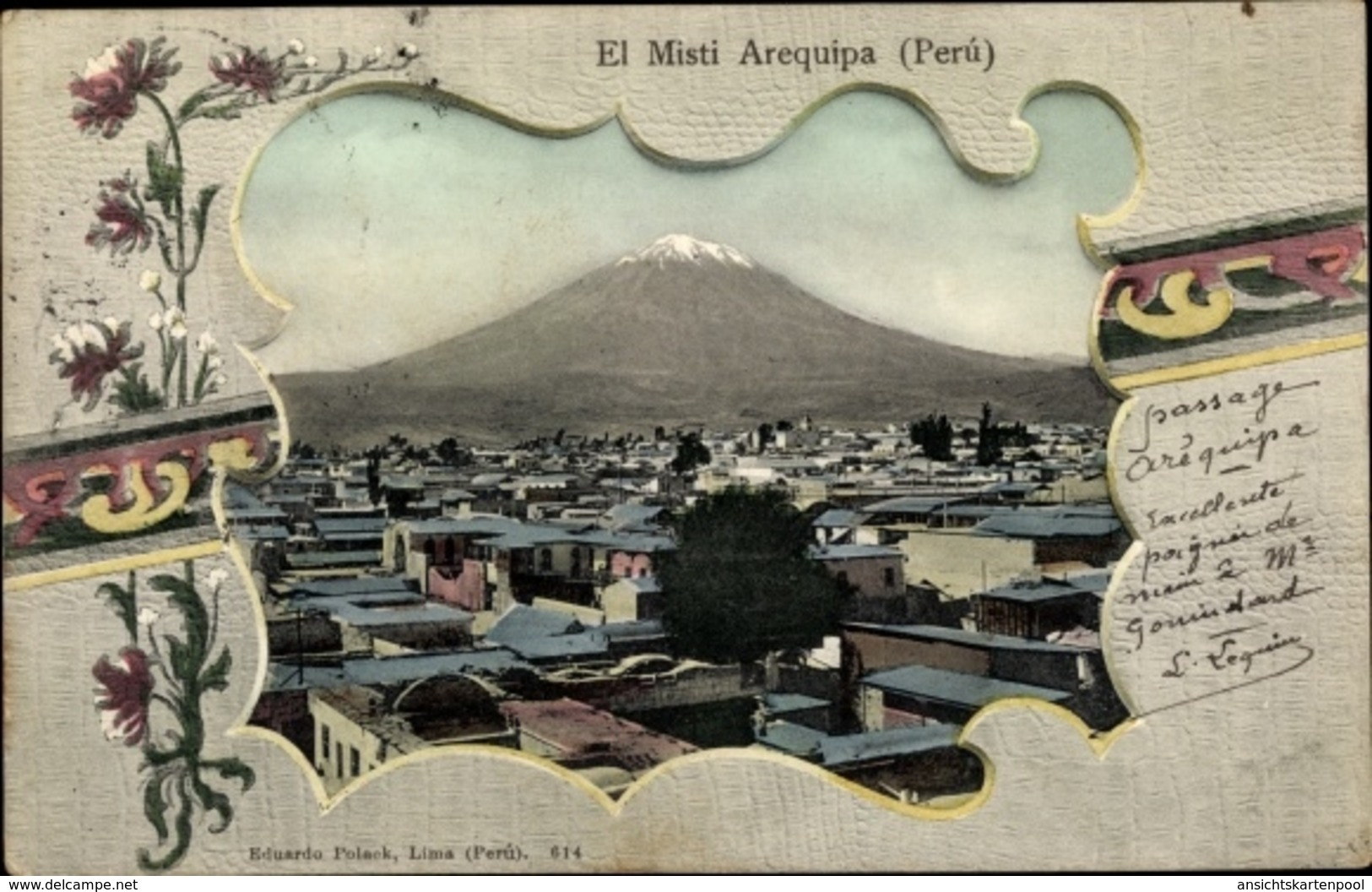 Passepartout Cp El Misti Arequipa Peru, Blick über Die Dächer Der Stadt, Berg - Peru