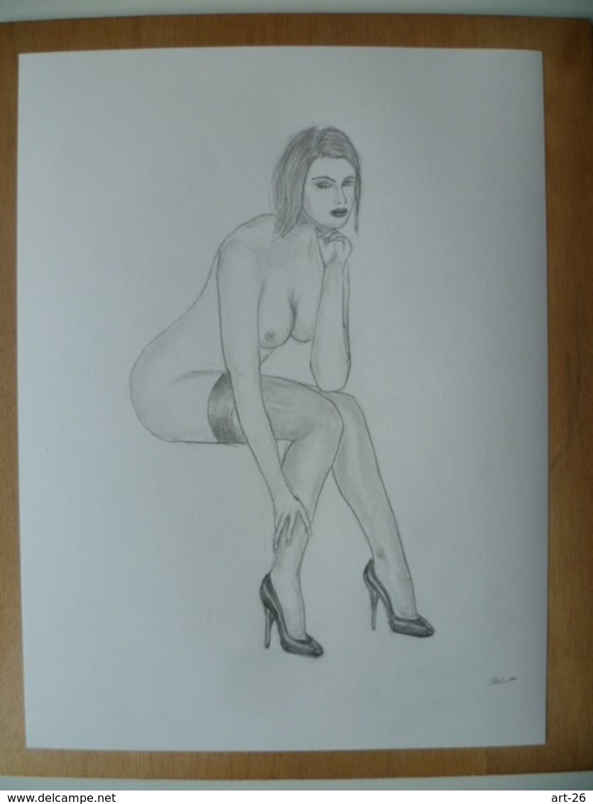 DESSIN ORIGINAL  24 X 32 Cm  NU FEMME SEXY  EROTIQUE   EROTIC   PIN UP - Dessins