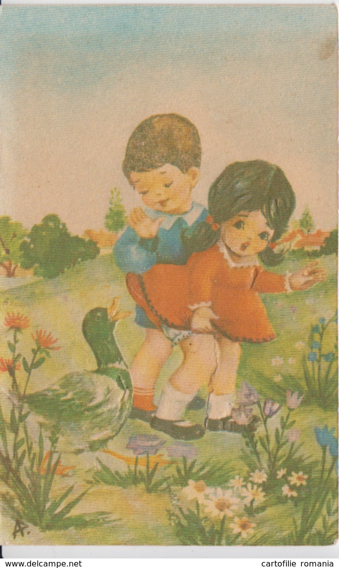 Kunstler, Illustretaur - Childrens And A Duck, Unused (ask For Verso/demander Le Verso) - Fumetti