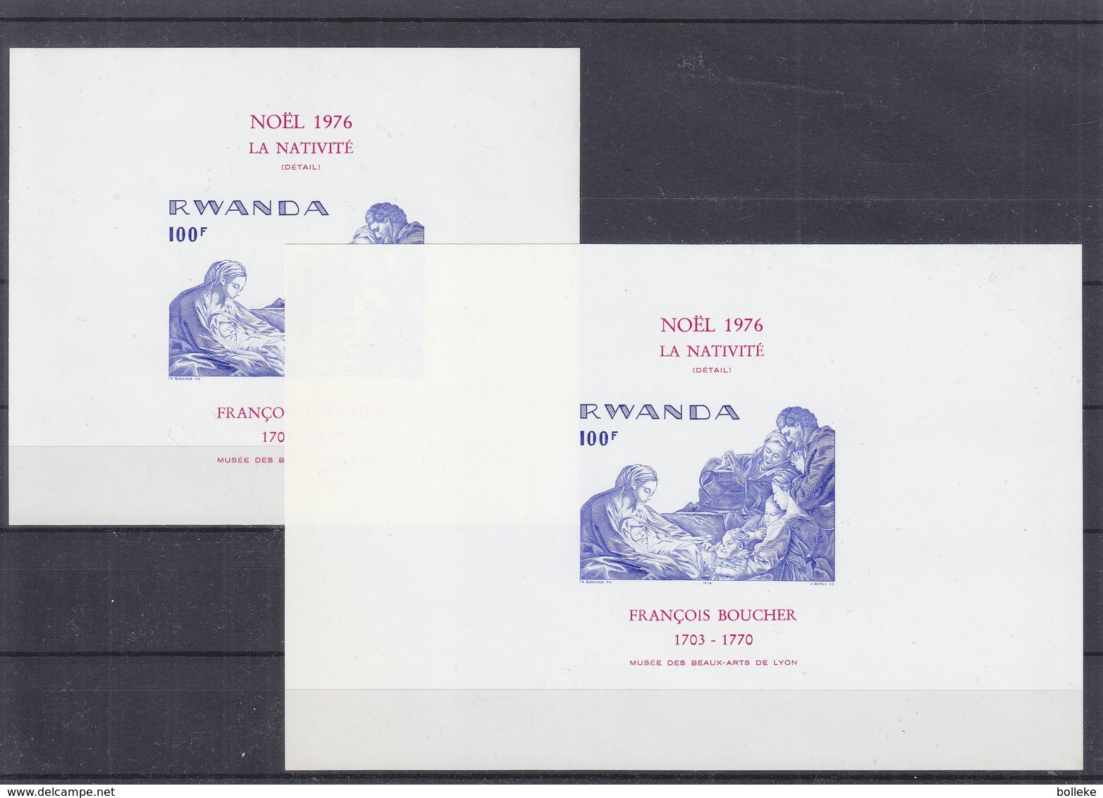 Noël 1976 - Rwanda - COB BF 69 ** - épreuve De Coleur + Bloc Normal - Peinture - F. Boucher - Taille Douce - Neufs