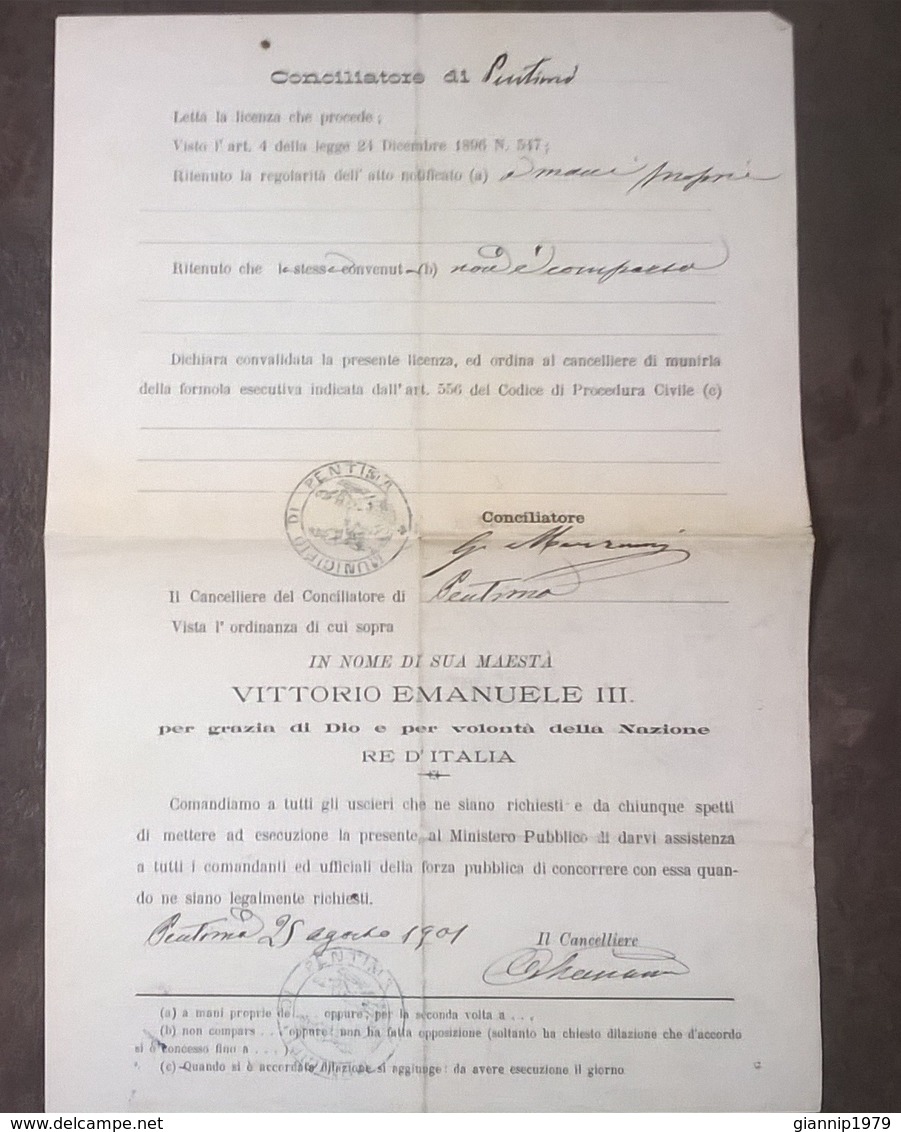 1901 MANOSCRITTO SU CARTA BOLLATA TIMBRO 10 CENT RICHIESTA LICENZA CARTA REGNO D' ITALIA - Manoscritti