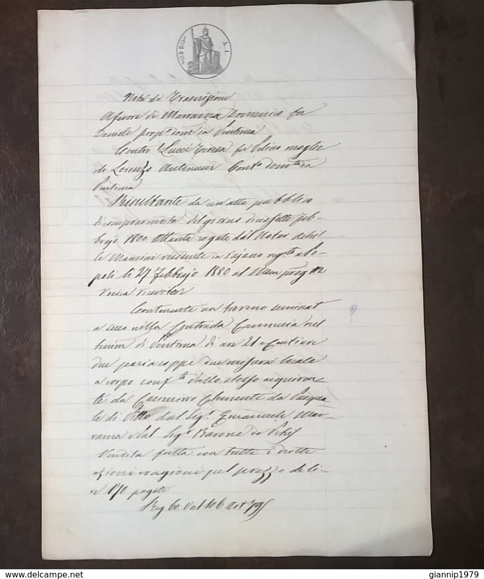 1880 MANOSCRITTO SU CARTA BOLLATA TIMBRO 1 LIRA CARTA REGNO D' ITALIA TIMBRO CONSERVAZIONE DELLE IPOTECHE - Manuscritos