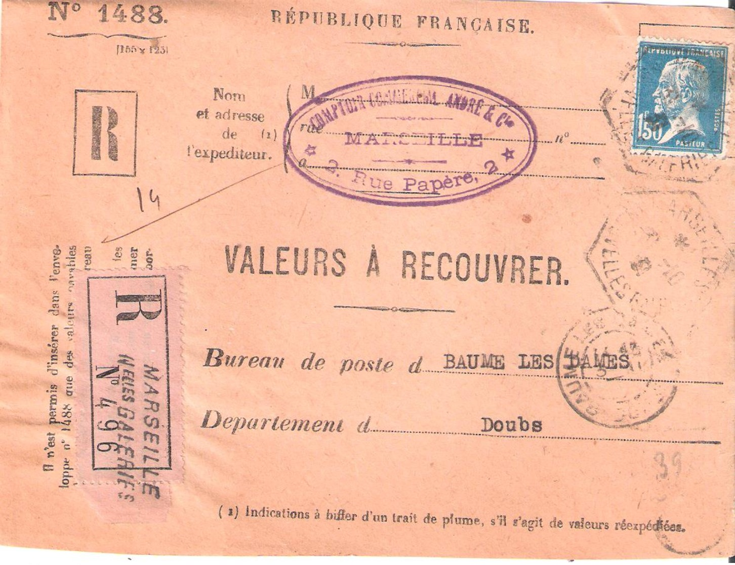 Bouches Du Rhone :- MARSEILLE NOUVELLES GALERIES Dateur Type E4 Sur Devant VALEURS A RECOUVRER - Manual Postmarks