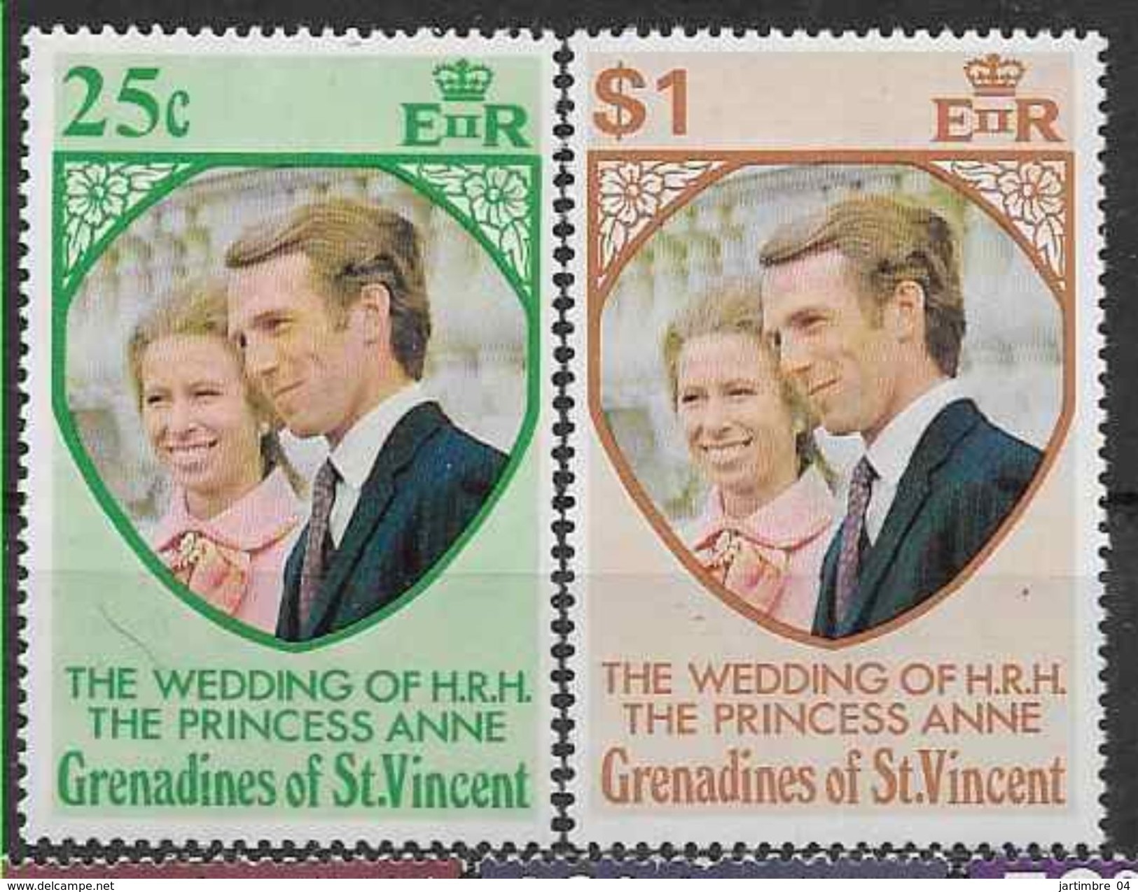 1973 SAINT VINCENT Grenadines 1-2** Mariage Princesse Anne - St.Vincent & Grenadines