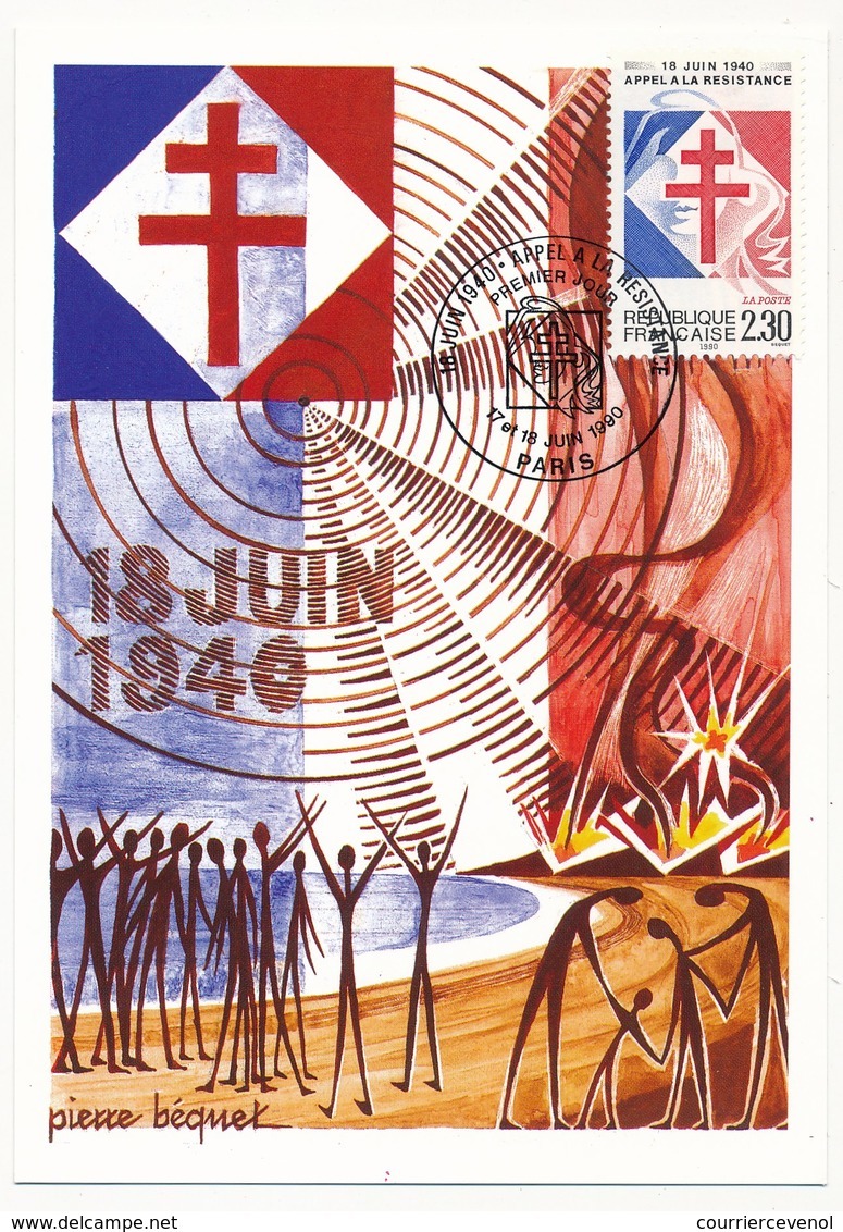 FRANCE - Carte Maximum - 2,30 Appel à La Résistance - PARIS - 17/18 Juin 1990 - WW2 (II Guerra Mundial)