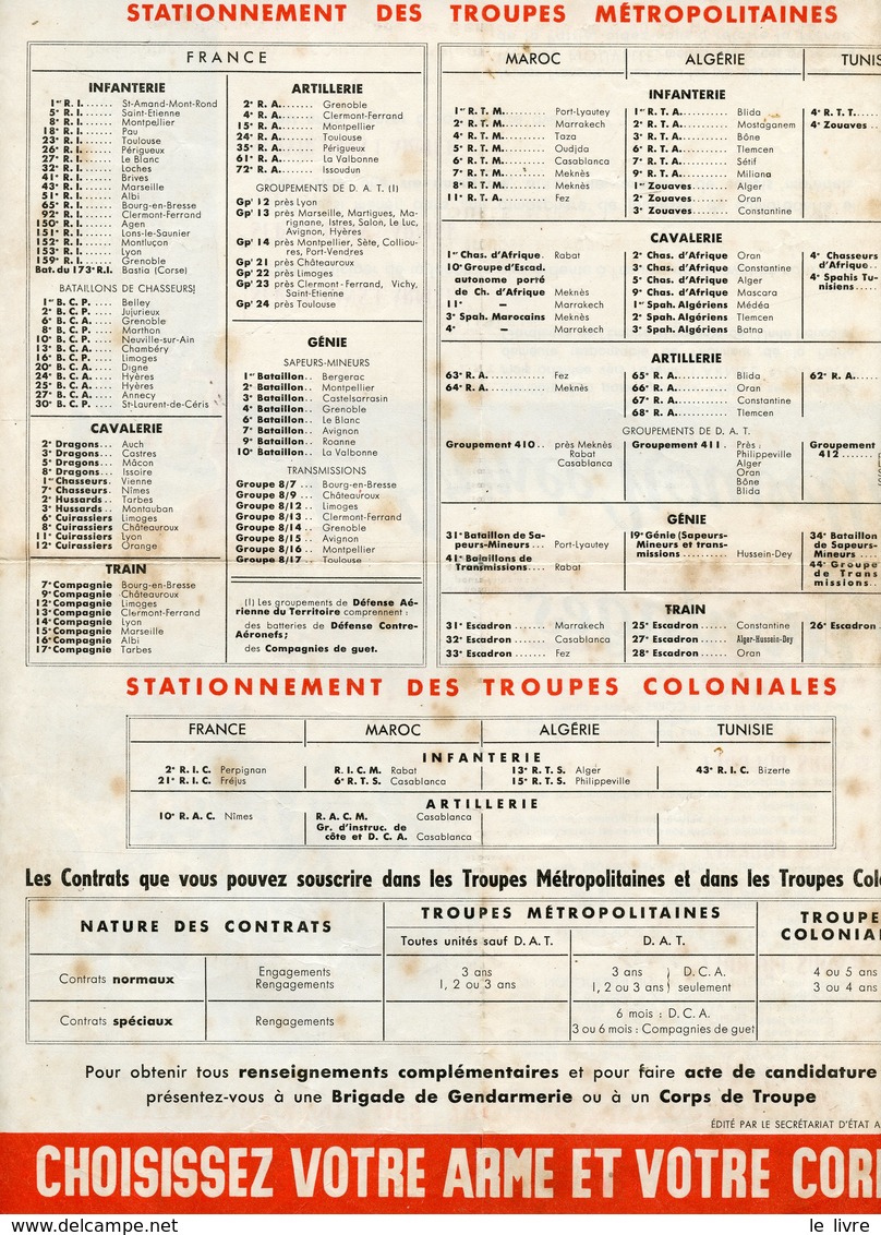 GUERRE 39/45. DEPLIANT "ENGAGEZ VOUS DANS L'ARMEE NOUVELLE" AVEC LISTE DES REGIMENTS - Documents