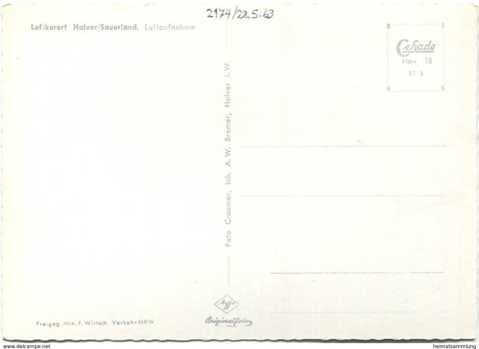 Halver - Luftaufnahme - Foto-AK Grossformat 60er Jahre - Cramers Kunstanstalt Dortmund - Halver