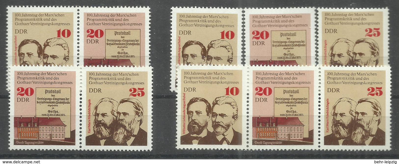 DDR 2050/2051/2052 Zd "100 Jahre Gothaer Kongreß, 2-er U.3-er Zusammendruck U. 1 Satz" Postfrisch Mi.-Preis 3,80 - Zusammendrucke