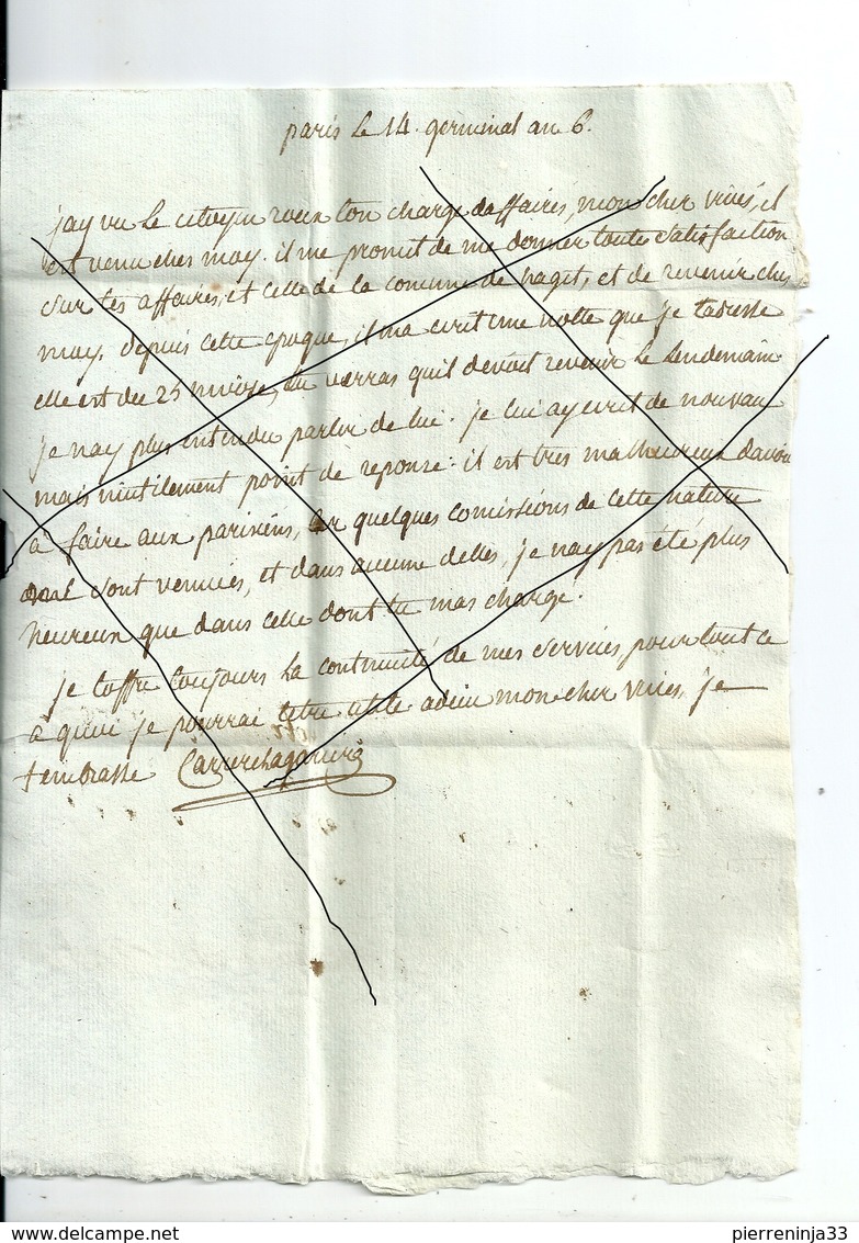 Lettre De Paris / Conseil Des Cinq-Cents + Taxe Manuscrite , An 6 / 1798 - 1701-1800: Précurseurs XVIII